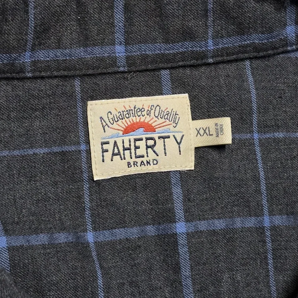 Faherty The Movement Button Shirt Men 2XL Performance Gray‎ Blue Windowpane
